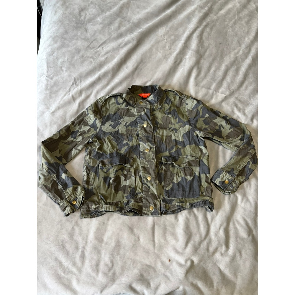 Joe Fresh Camo Utility Jacket Green Brown Camouflage Snap Front Size M Medium